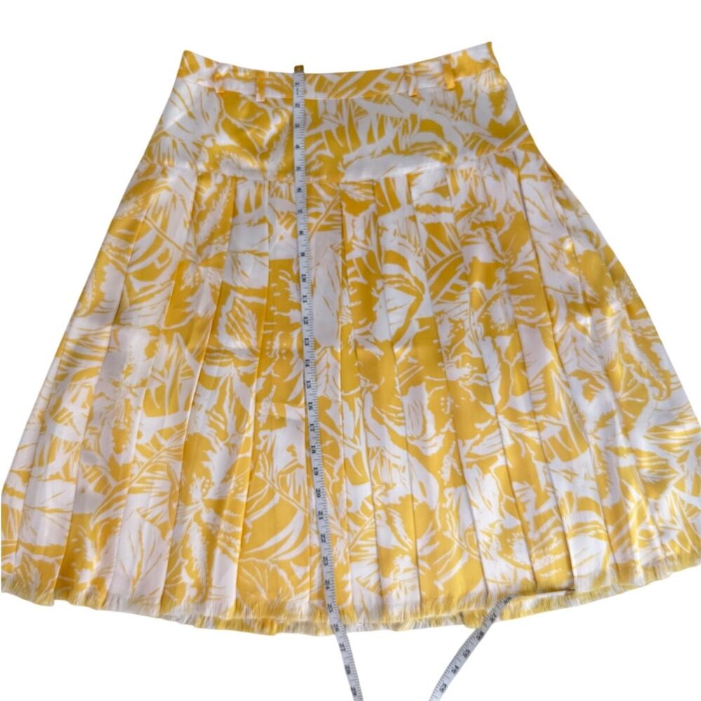 Oscar de la Renta Yellow Floral Pleated Fringe Skirt Sz 8 - Picture 5 of 7